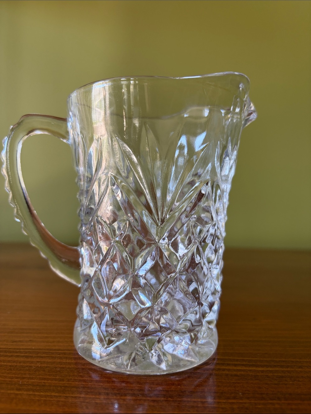 Clear Pressed Glass Pitcher - Elegant Diamond Pattern